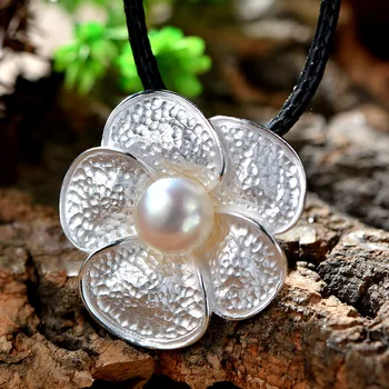 

925 silver frosted silver floret simple style freshwater pearl pendant