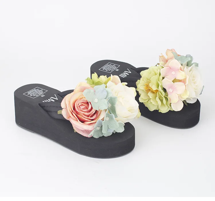 Для женщин Летние сланцы причина шлёпанцы для красивые цветы женские на высоком каблуке дешевые пляжная обувь на платформе интернет