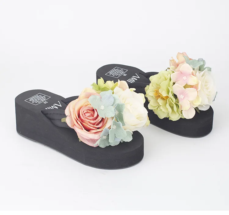 2017 Women Summer Flip Flops Cause Slippers Beautiful Flowers Female High Heel Cheap Platform Beach Shoes Online56
