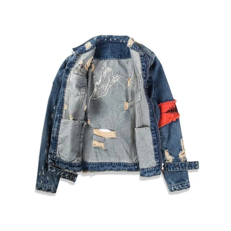 wonderful  Men's Jean Jackets Streetwear Hip Hop Bomber Jacket Denim Jacket Men Brand Ripped Denim Jackets Cas