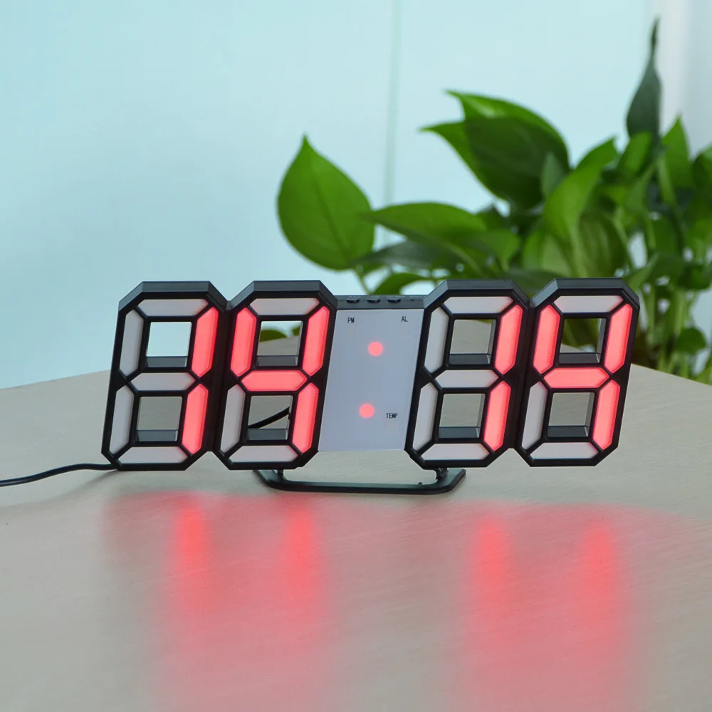 3D цифровые электронные часы-будильник подвесные настенные часы 12/24 час календарь термометр откладывает Спальня стол декор для офисного стола - Цвет: Red B