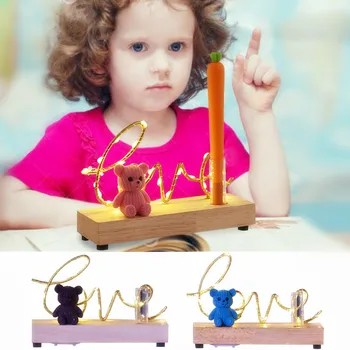 

Hot Sale LED Love Bear Night Light Wood Base Table Lamp Lights with Pen Holder Bedroom Gifts for Girls Dropshipping