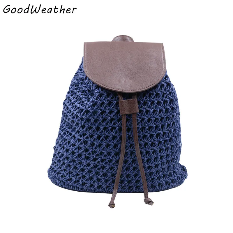 

Vintage straw backpack designer hollow out woven drawstring laides bags small summer beach backpacks 4 colors mochilas feminina