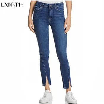 

LXMSTH Woman jeans High Quality Europe and America High Waist Slim Front Split Skinny Pencil jeans Women Blue Black Casual Pants
