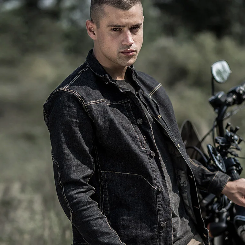 

Men Tactical Denim Jackets Wear-resistant Elastic Multi-pockets Coat for Spring FDC99