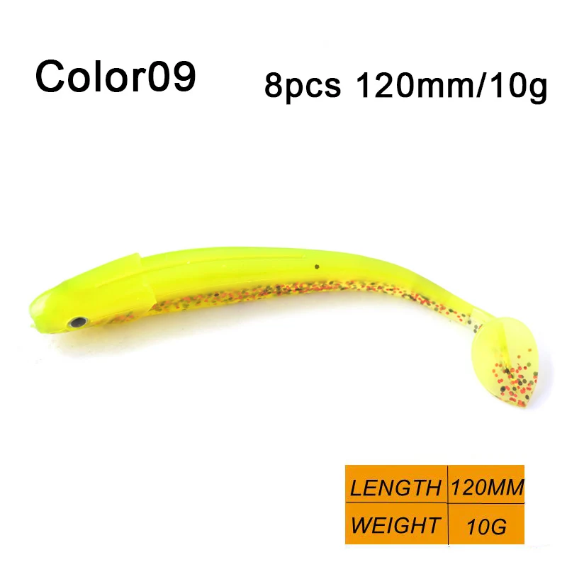 TOMA 8pcs Handmade Soft Fish Artificial Silicone Bait 7cm 9cm 12cm Soft Worm Swimbait Jigging Bass Fishing Lure - Цвет: color09 120mm