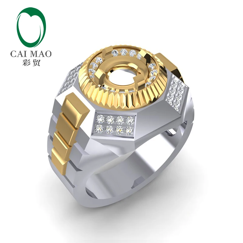 Caimao 14k белое и желтое золото 0.48ct 8 мм круглое кольцо с | Отзывы и видеообзор
