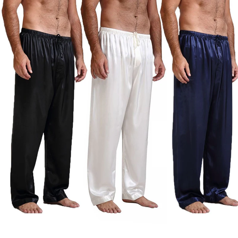 Для мужчин s ночное белье пижамы атласные шелковые длинные штаны для отдыха мужские свободные повседневные шаровары Пилатес гостиная сон