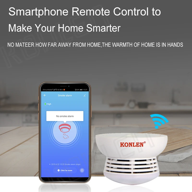 Tuya WIFI детектор дыма противопожарная сигнализация датчик независимая