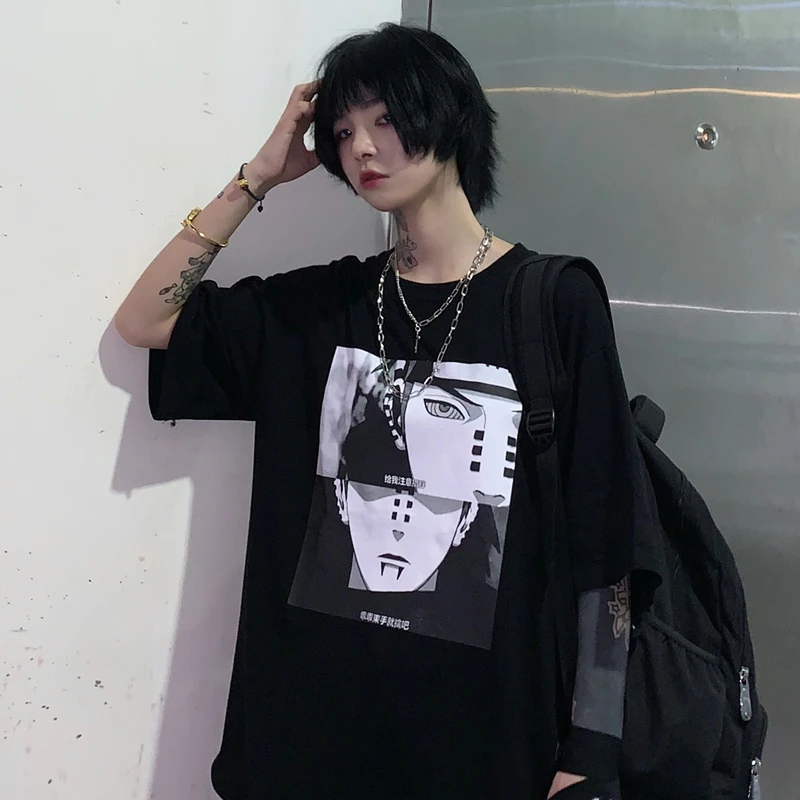 Harajuku/Одежда для пар Летняя уличная одежда Винтажная футболка в Корейском стиле с