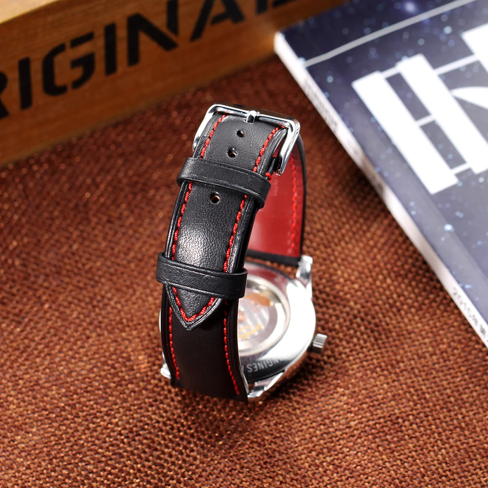 Ремешок для часов CHIMAERA из натуральной кожи черный строченый браслет Omega Tissot Seiko 14