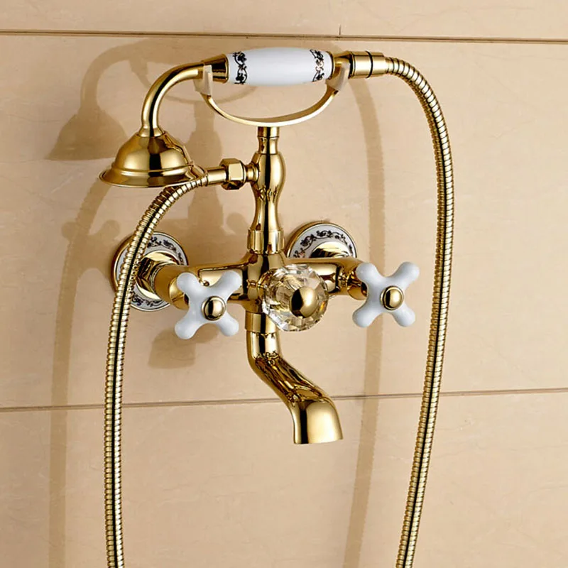 

Luxury Wall Mount Telephone Style Bathtub Shower Faucet with Handheld Shower Tub Mixer Tap