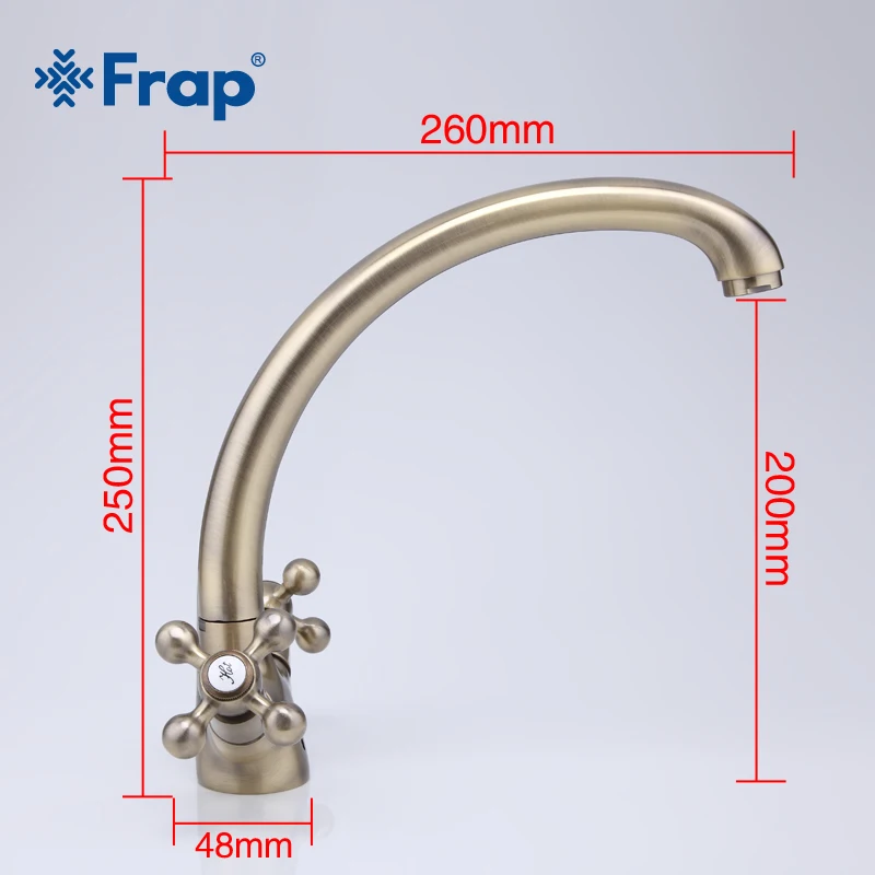 Frap смеситель для кухни с двойной ручкой античный латунный Смеситель горячей и