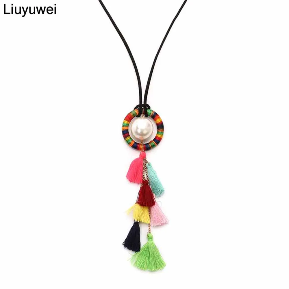 Best Liuyuwei Charm Bohemian Colorful Tassel Pearl Handmade Necklace Pendant for Women Fringe Statement Necklace Jewelry YWDN4FA3