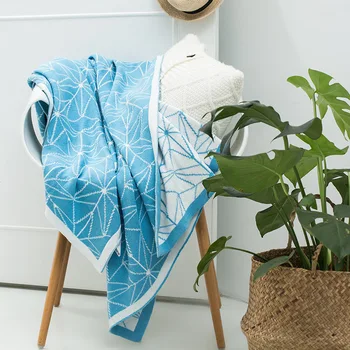 

Geometric printed knitted towel blanket cotton throw blanket for bed summer Air-conditioned rooms airplane portable blankets