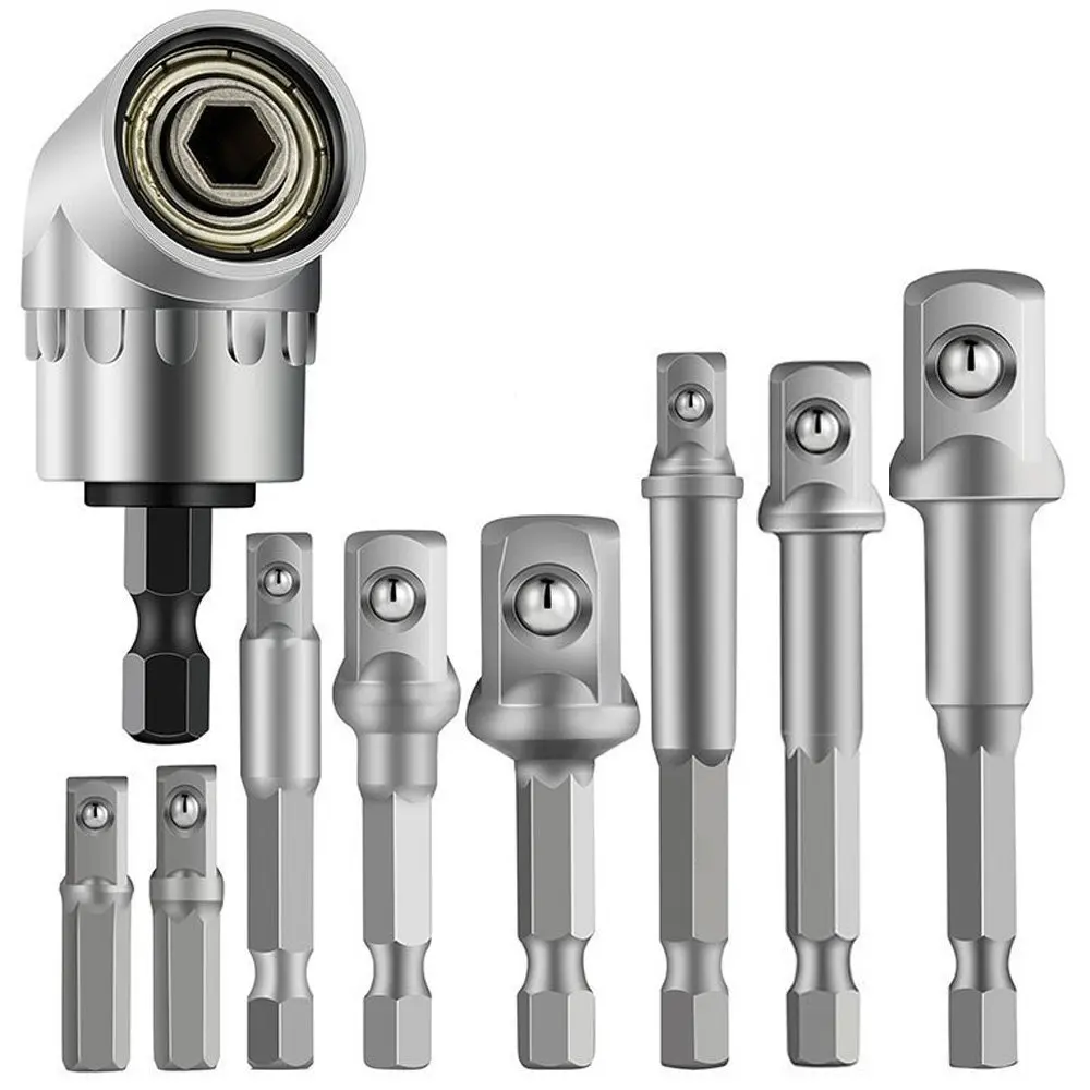 

8Pcs Socket Adapter Impact Hex Shank Drill Bits Bar Set 1/4" 3/8" 1/2" Right Angle Drill Adapter Attachment Extension Tool