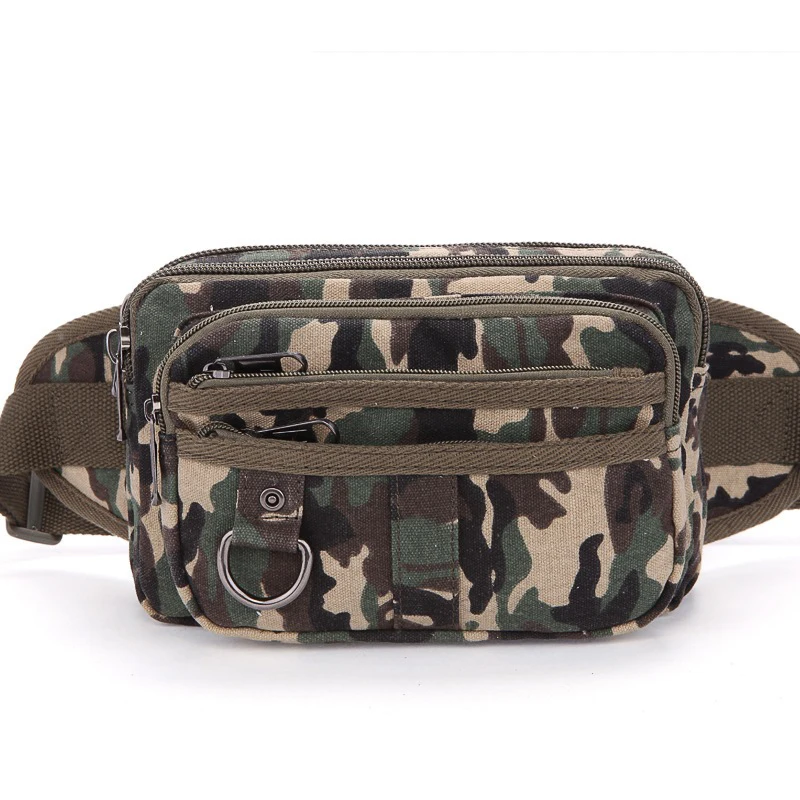 

DANJUE Men casual Fanny Waist Pack Men Camouflage Waist Bags Belt Canvas Brand Hip Bum Military Bag Pouch Three Zipper Pockets