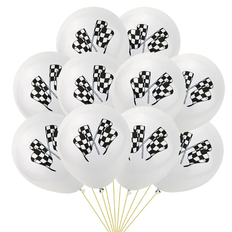 1 комплект Гоночный флаг автомобили фольга воздушные шары для дня рождения баннеры клетчатый белый черный автомобиль гоночная линия день рождения шарики для украшения