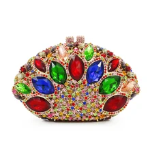 Цветной бриллиантовый клатч с кристаллами Вечерний Клатч Дамский кошелек, украшенный камнями(8753A-GR