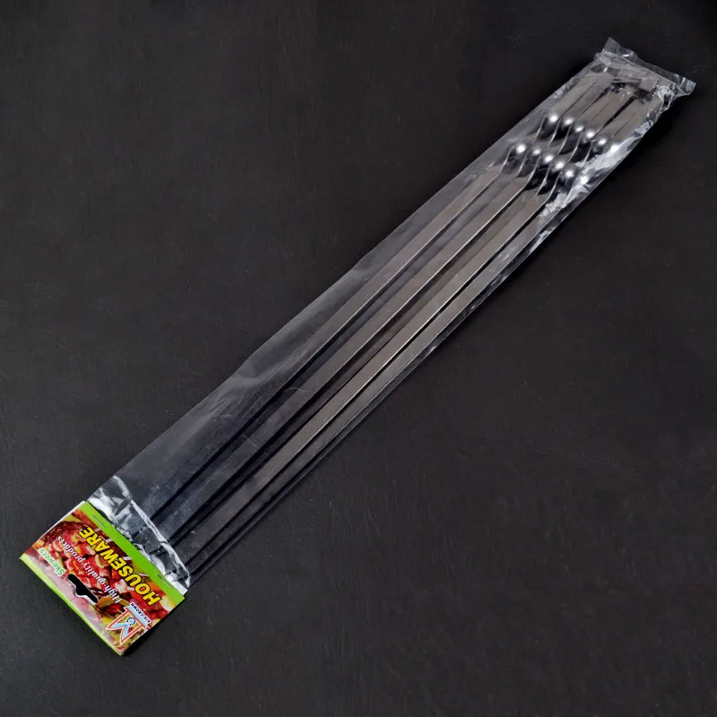 Stainless Steel Barbecue Skewer Sticks BBQ Forks Set Long Handle Kabob Skewers Flat Heavy Duty Camping Tools 21.6'' 55CM 6-12pcs barbecue skewers bbq grilling accessories