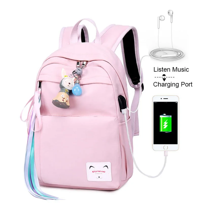 

Backpack School Bag with Headphone Jack Backpacks with Charging Port Student Bag Female Multifunctional Backpack Girl' Backpacks