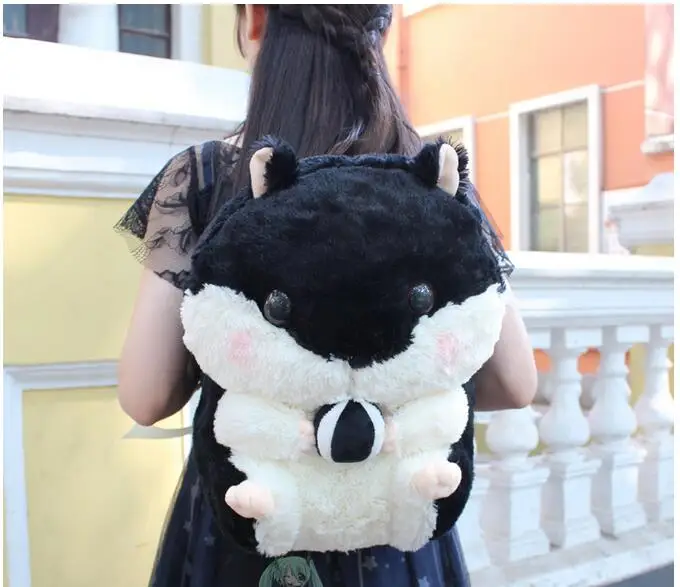 1 шт. 3D Хомяк Мышь плюшевый рюкзак милый японский плюшевый кролик детская игрушка для девочек Школьный рюкзак 4 цвета - Цвет: black