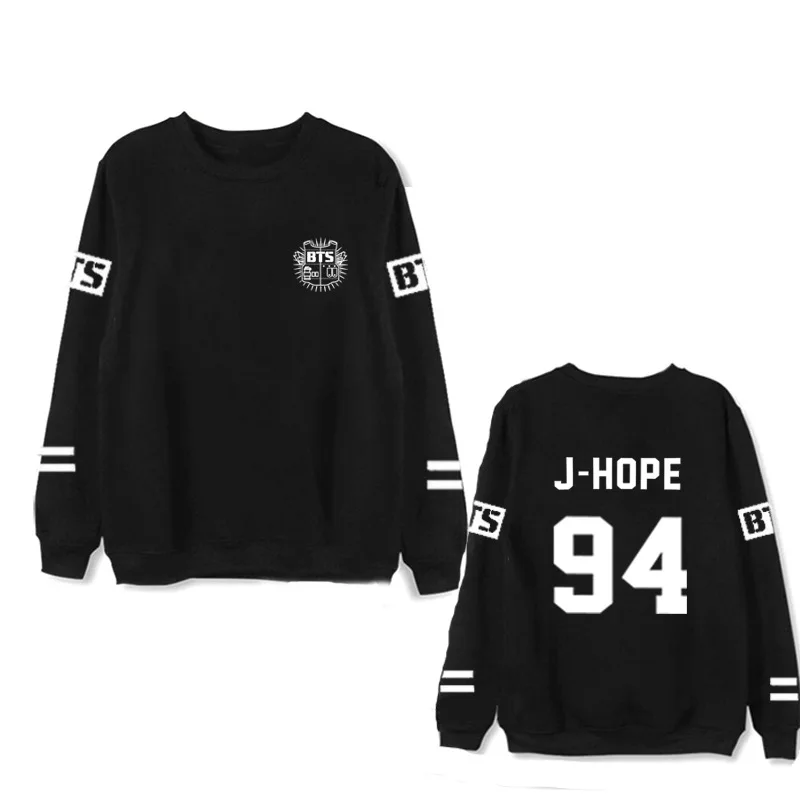 BTS bulletproof youth group with the same round neck pullover LOG double bar spring and autumn black letters men and women shirt