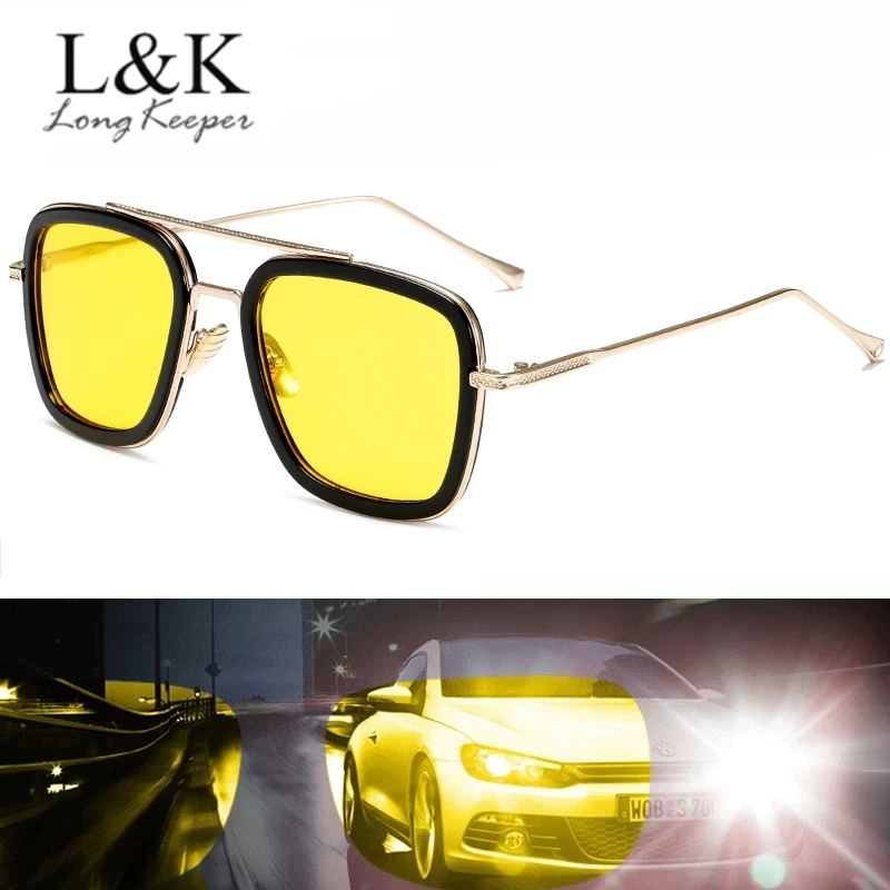 

Men Women Square Night Vision Sunglassses Yellow Lens Tony Stark Iron Man Car Driving Sun Glasses Male Retro UV400 Eyewear