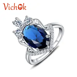 VICHOK 925 серебро Кольцо овальным вырезом с несколькими белый кристалл циркона кольцо платины Цвет для Для женщин Fine Jewelry Анель feminin