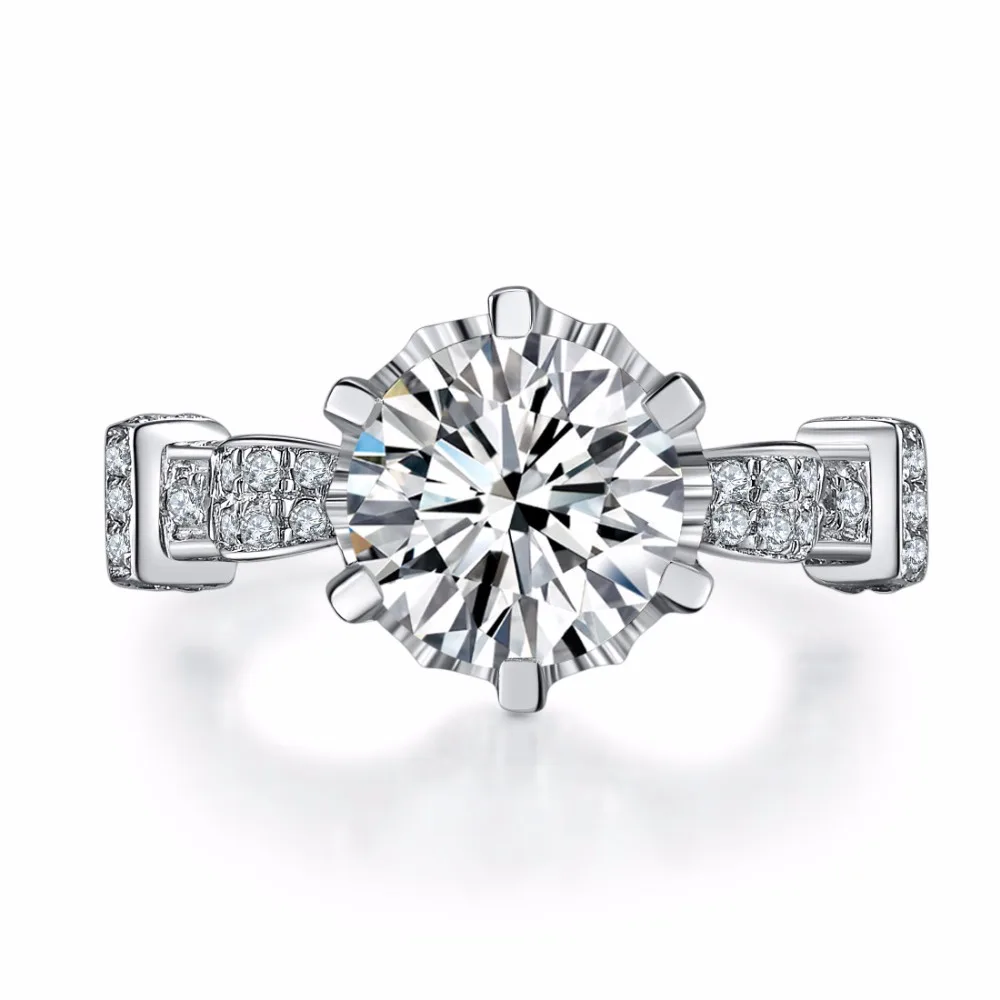 

THREEMAN Splendid 4Ct Moissanite Engagement Positive Synthetic Diamonds Lab Grown Ring Hearts and Arrows Women Solid White Gold