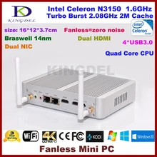 DHL Free Intel Celeron N3150 braswell Процессор Quad Core Mini компьютер, 4 ГБ Оперативная память, 2 * HDMI, 2 * NIC, 4 * USB 3.0, HTPC, Windows 10