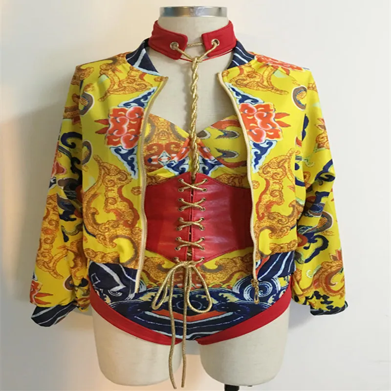 

3PCS/SET Female Sexy Bodysuit Jazz Dance Costume Jumpsuit Show Stage Nightclub Party Performance Singer Dancer China Dragon