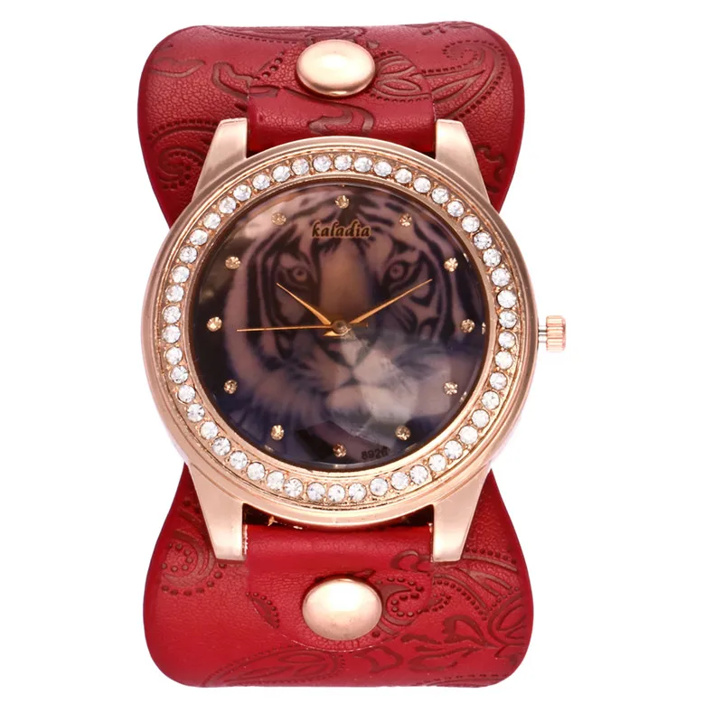 Женские часы в богемном стиле с тигром, женские повседневные часы с кожаным браслетом Montre Femme, женские часы Reloj Mujer horloges vrouwen - Цвет: red