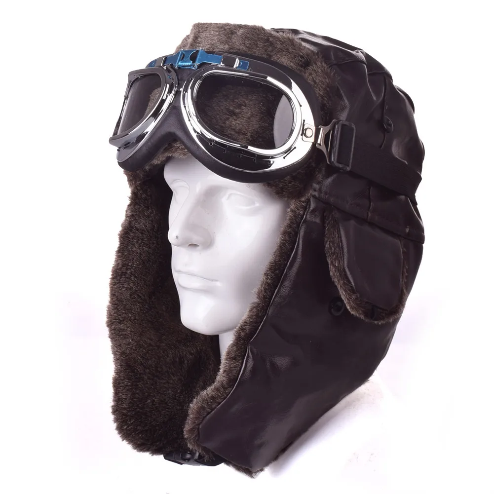 Из искусственной кожи, армейский пилот, мото, байкер, Ретро стиль, винтажная маска для лица, шапка-бомбер, дополнительные очки, ветрозащитные, мягкие