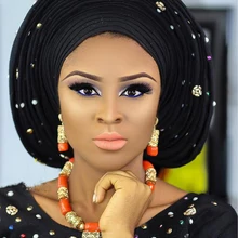 Подлинное коралловое ожерелье ювелирный набор для невесты нигерийские Свадебные африканские коралловые бусины ювелирный набор золотой Дубай Бисер CNR319