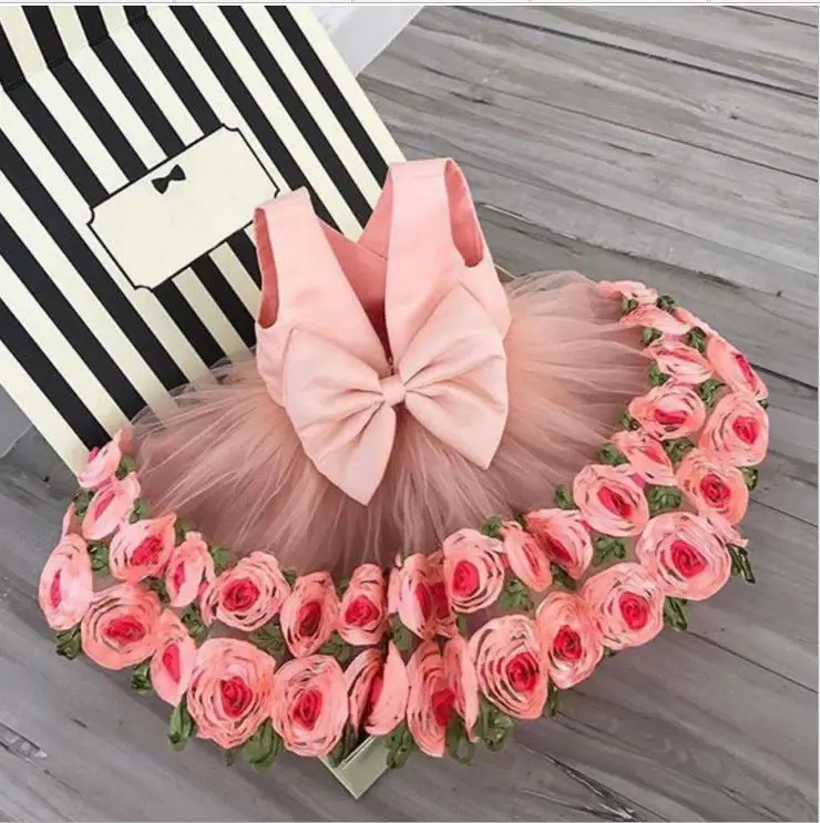 

Ins Summer Pink Mesh Solid Color Slings In The Middle of The Child Cute Flower Strap Dress