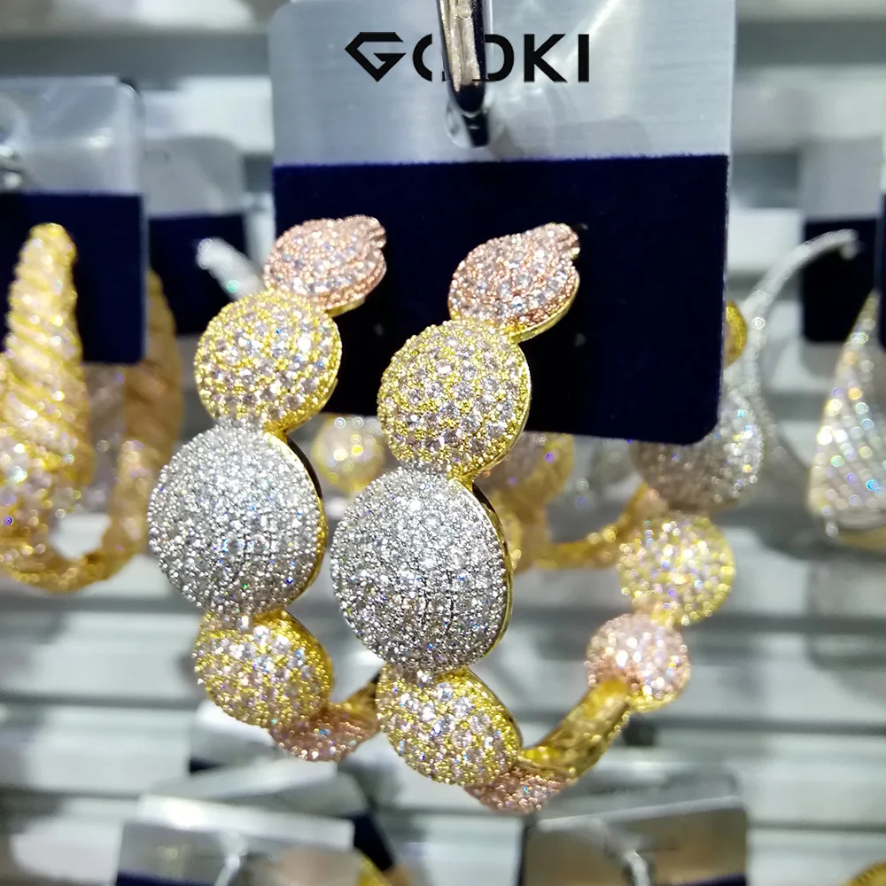

GODKI Luxury Bubble Ball Cubic Zirconia Statement Hoop Earrings For Women Wedding DUBAI Big Earrings Jewelry Accessories 2018