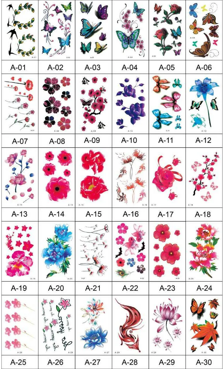 30 шт./компл. Временная водостойкая Татуировка наклейка для женщин 3D цветок Сексуальная боди-арт тату наклейка s A01-A30