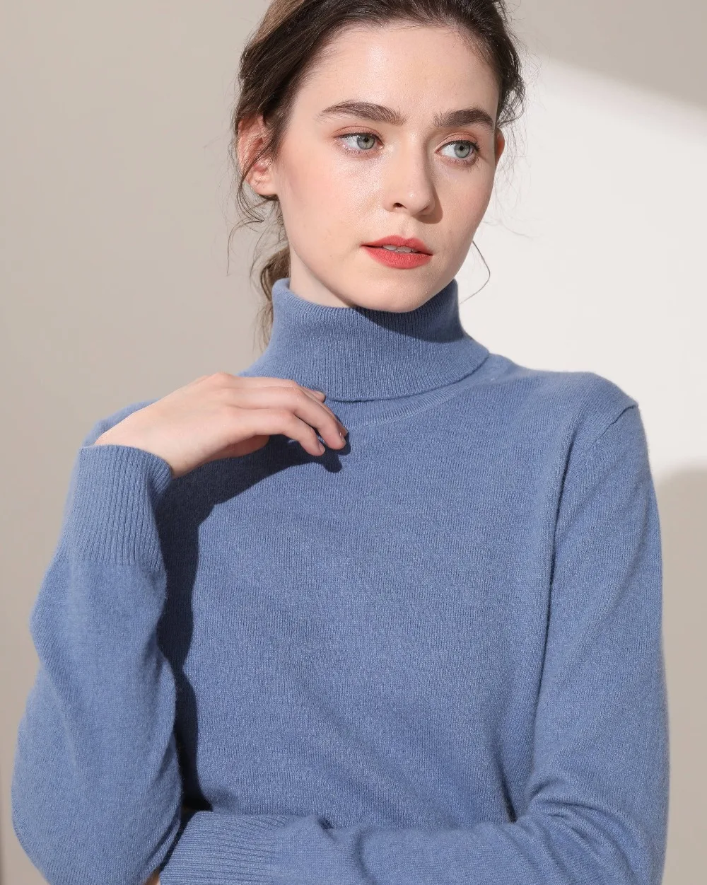 

Turtleneck Turn-down Collar High Quality Pure Cashmere High Collar Sweater Pullover Solid Color Women's Basic Sweater Slim Fit