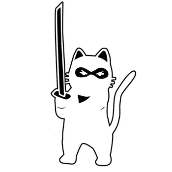 

6.5cm*12.6cm Cartoon Cute Ninja Cat Katana Sword Decal Vinyl Car Sticker Black/Silver S6-4049