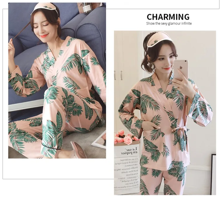 Пижама-кимоно с длинными рукавами, комплекты для женщин, осенне-зимняя Пижама, домашняя пижама Mujer, домашняя одежда для дома