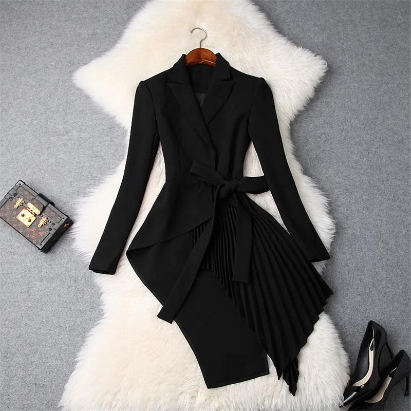 

Spring Autumn New Blazer Suits Elegant Ladies OL Irregular Bandage Long Dovetail Blazer Women Long Sleeved Slim Jacket Coat