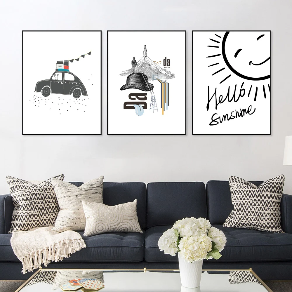 Cartoon Wall Art Decoration Black White Abstract Posters and Prints