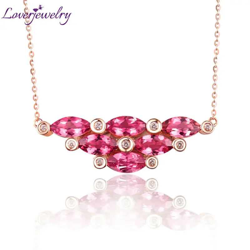 Luxury 18K Rose Gold Diamond Marquise Tourmaline Pendant font b Necklace b font Natural Diamond for
