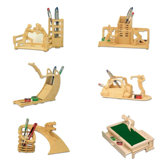 wood puzzle 3d wooden sports pen container jigsaw puzzle toy