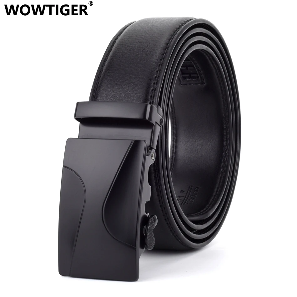 

WOWTIGER Men Fashion Designers Luxury Brands Belts For Men Genuine Leather Cowskin large size waist Automatic Buckle black belt