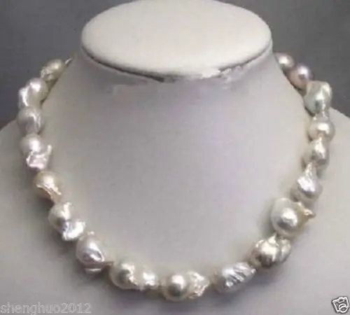 

FREE SHIPPING>>>Large 15--23mm White Unusual Baroque Pearl Necklace disc Clasp 18 " &aa **A goodGood quality