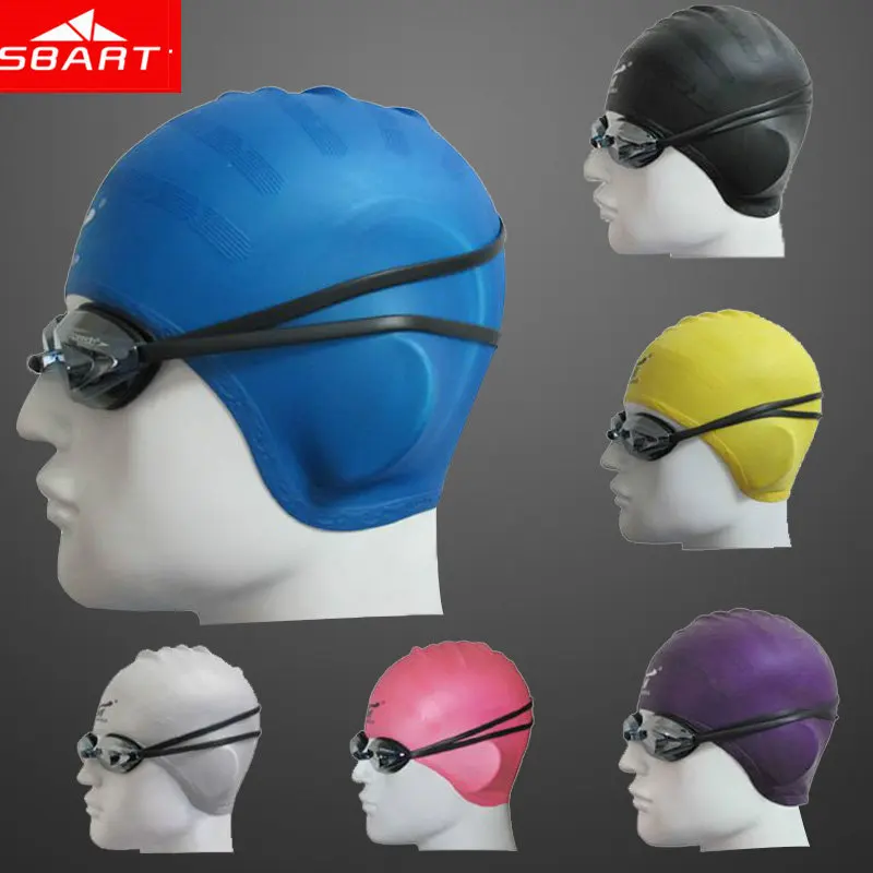 SBART Silicone Swimming Cap Women Waterproof Ear Swimming Caps For Long Hair Diving Hat Adult Swim Cap With Ear Cup Brand 2015 R