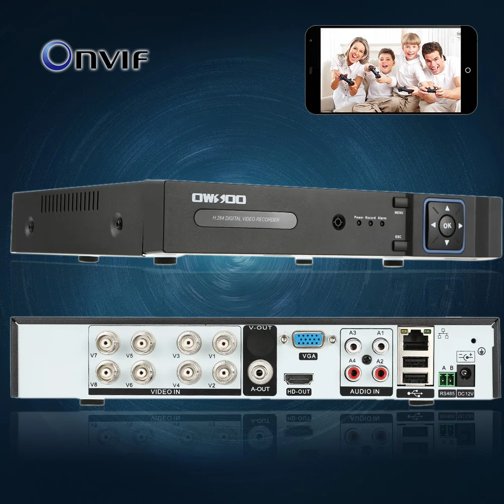 8-канальный Onvif 1080P NVR AHD DVR 5в1 охранный видео рекордер Система видеонаблюдения P2P Сетевая безопасность телефон контроль движения Обнаружение