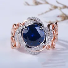 Винтажное цветочное кольцо с листьями, голубой циркон, камень, свадебные кольца для женщин, роскошное свадебное кольцо из розового золота, кольцо для помолвки перстень, Anillos Mujer